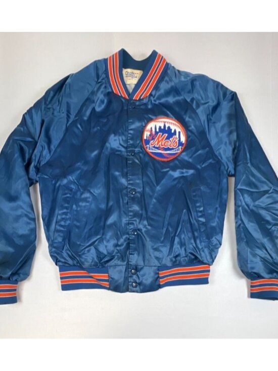 Chalk Line Other - Vintage Chalk Line Men Medium NY Mets Satin Bomber Jacket Blue Made in USA MLB